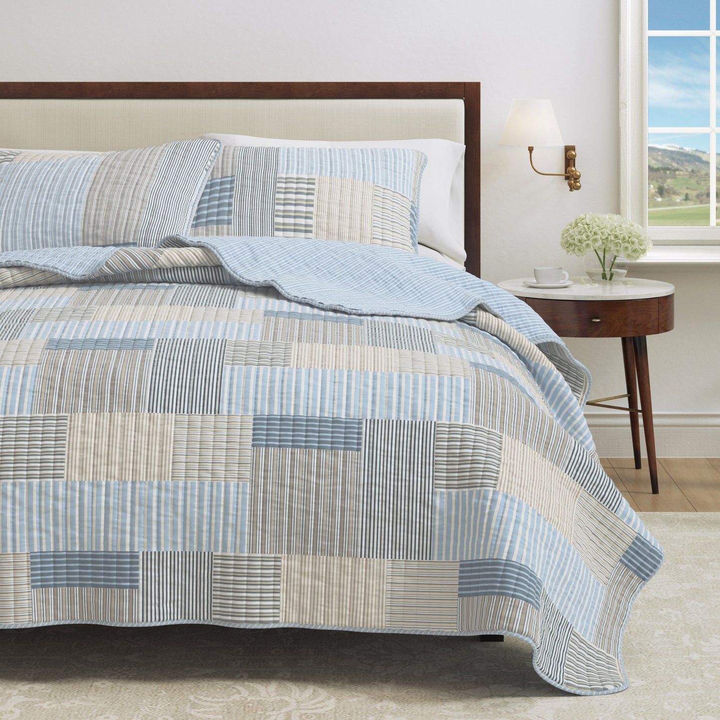 Blue Stripe Patchwork Quilt Set