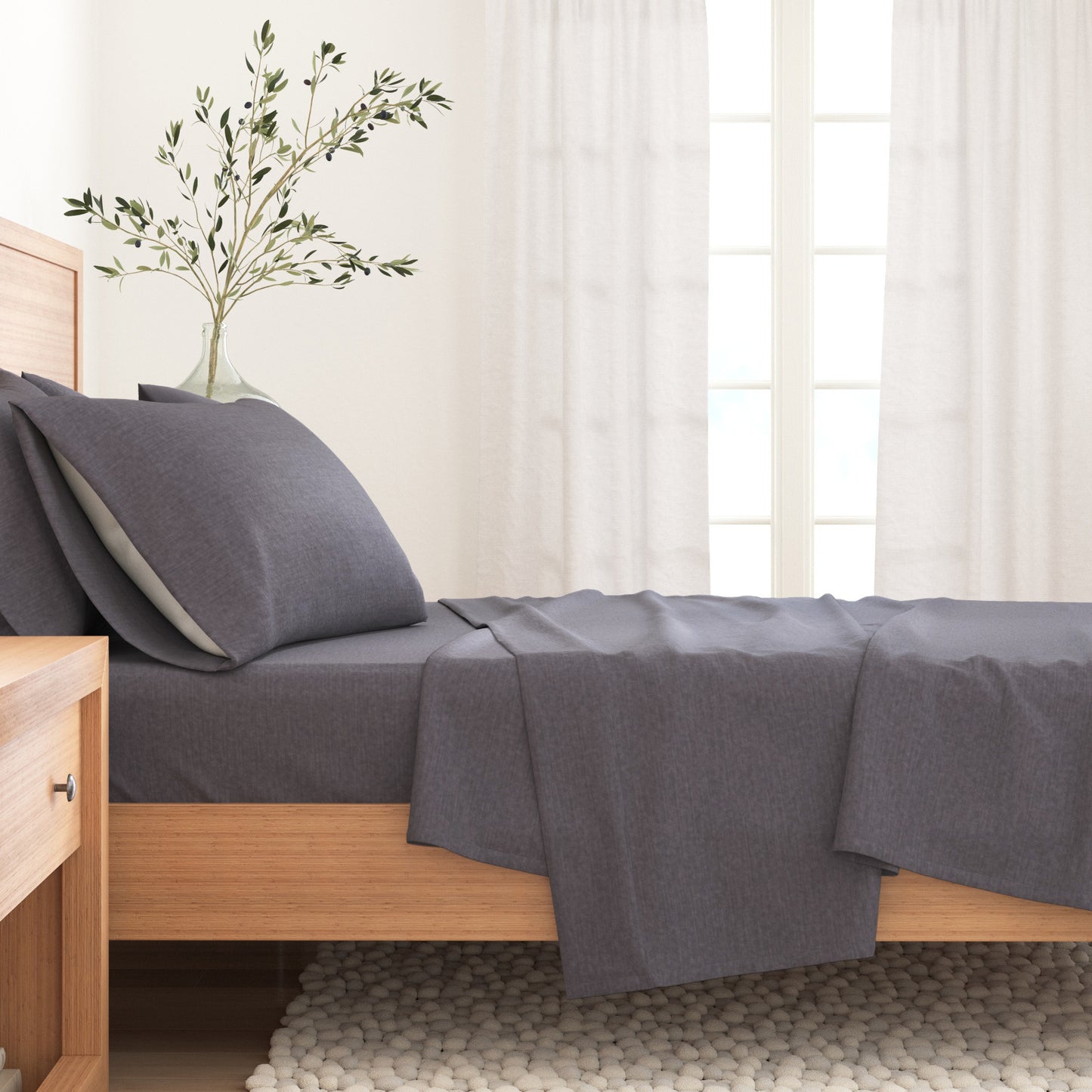 4 Piece Heathered Solid Flannel Sheet Sets - Anders Collection