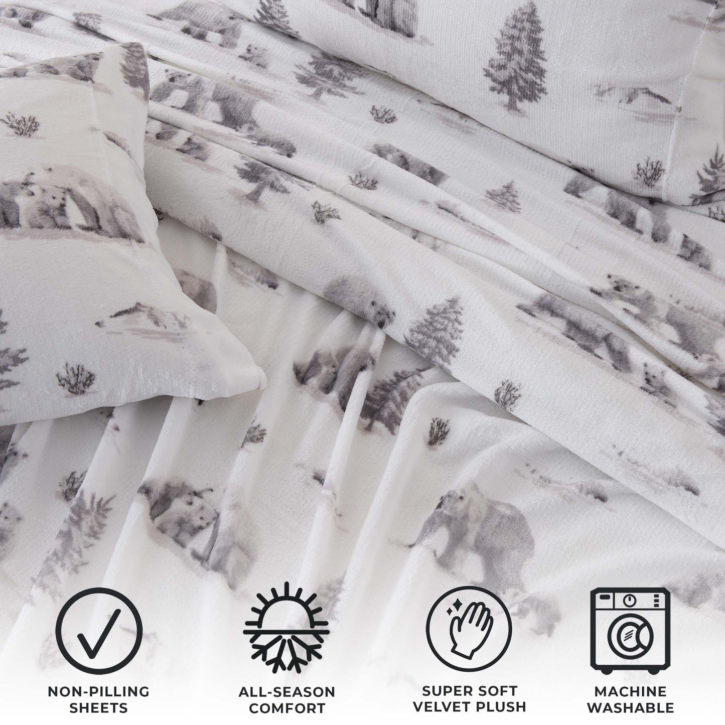 4-Piece Winter Printed Plush Sheet - Velvet Luxe Collection