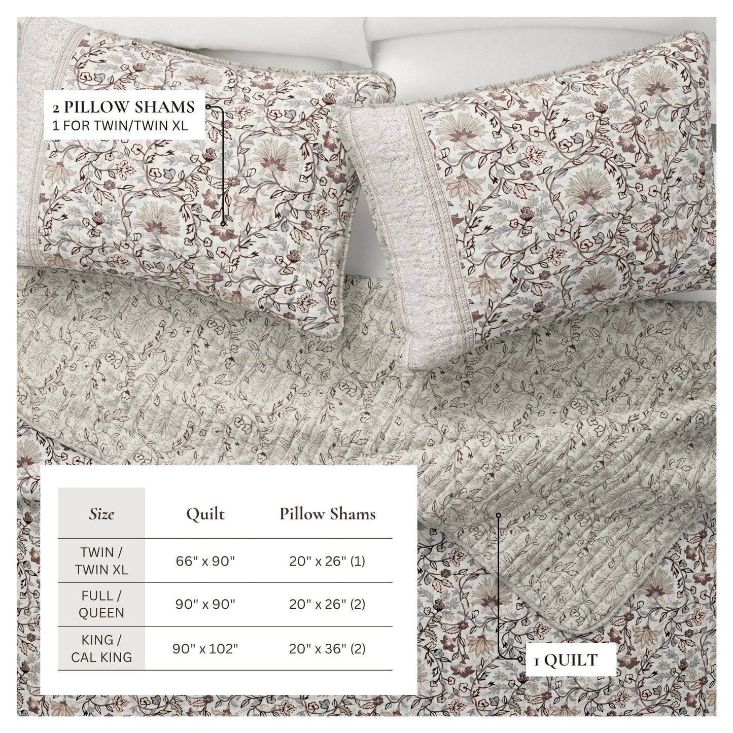 Border Floral Quilt Set - Neutral Vines Collection