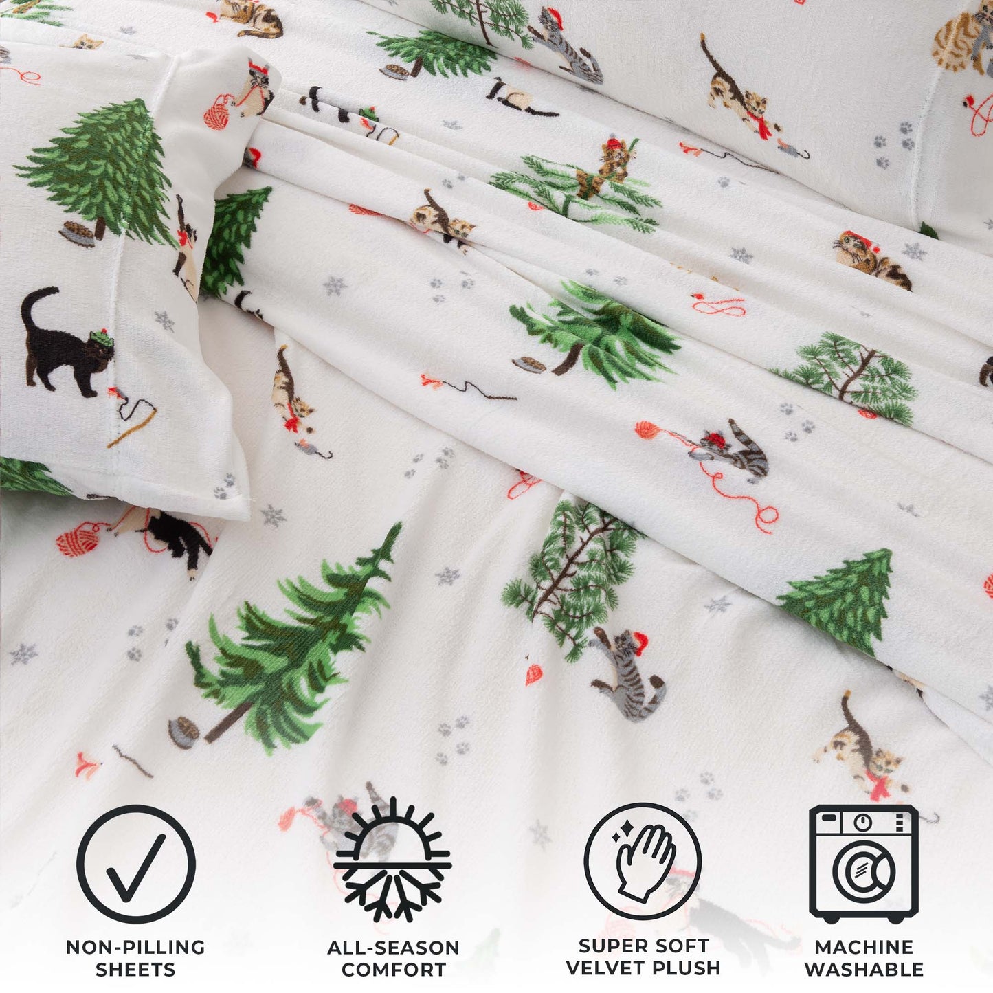 4-Piece Winter Printed Plush Sheet - Velvet Luxe Collection