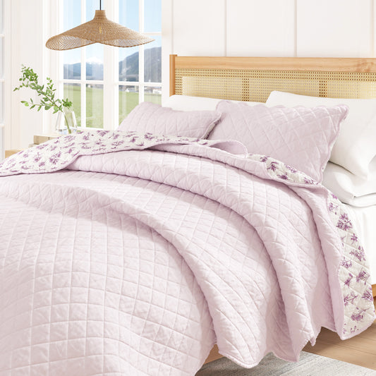 Floral Print & Scallopeded Edge Cotton Quilt Set - Sandie Collection