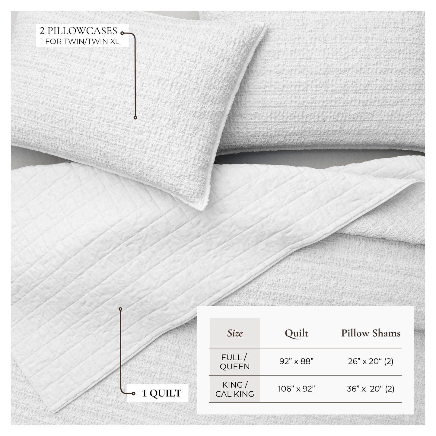 100% Cotton Honeycomb Waffle Garment Washed Quilt Set - Genevieve Collection