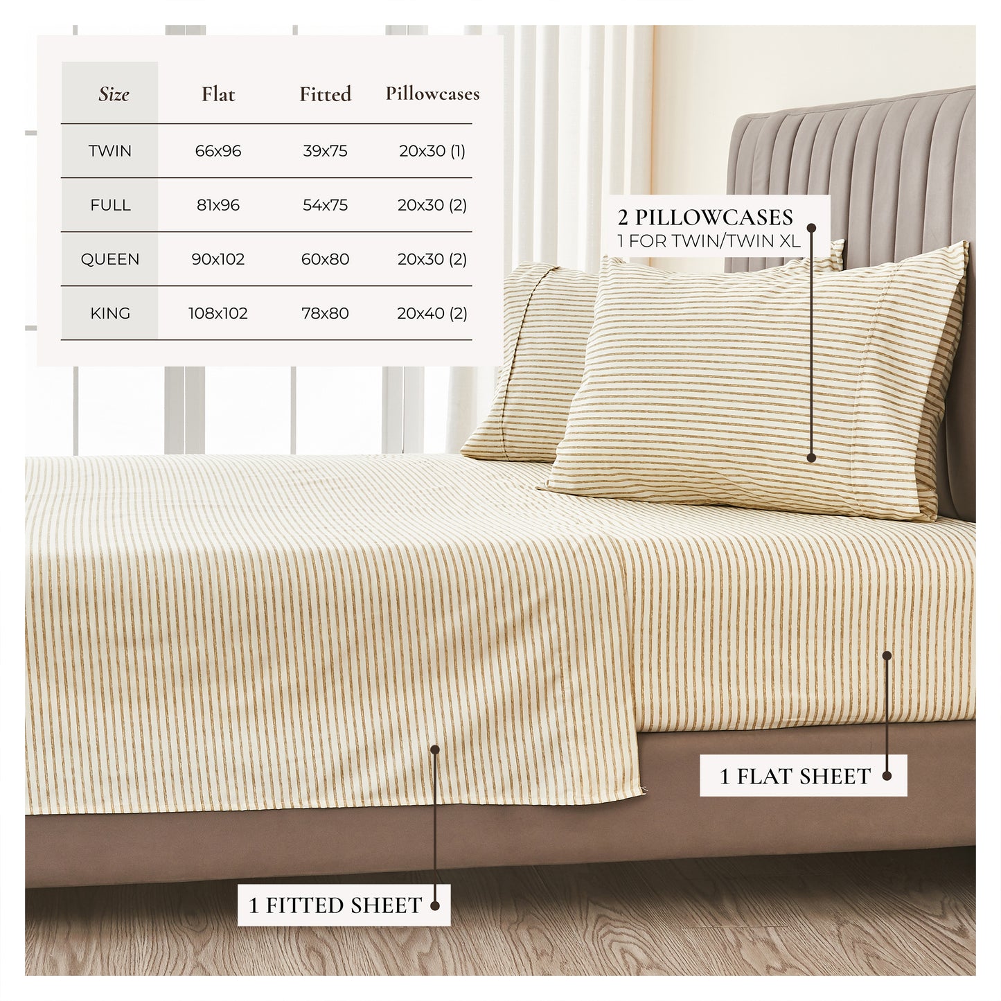 Striped Microfiber Sheet Set - Evette Collection