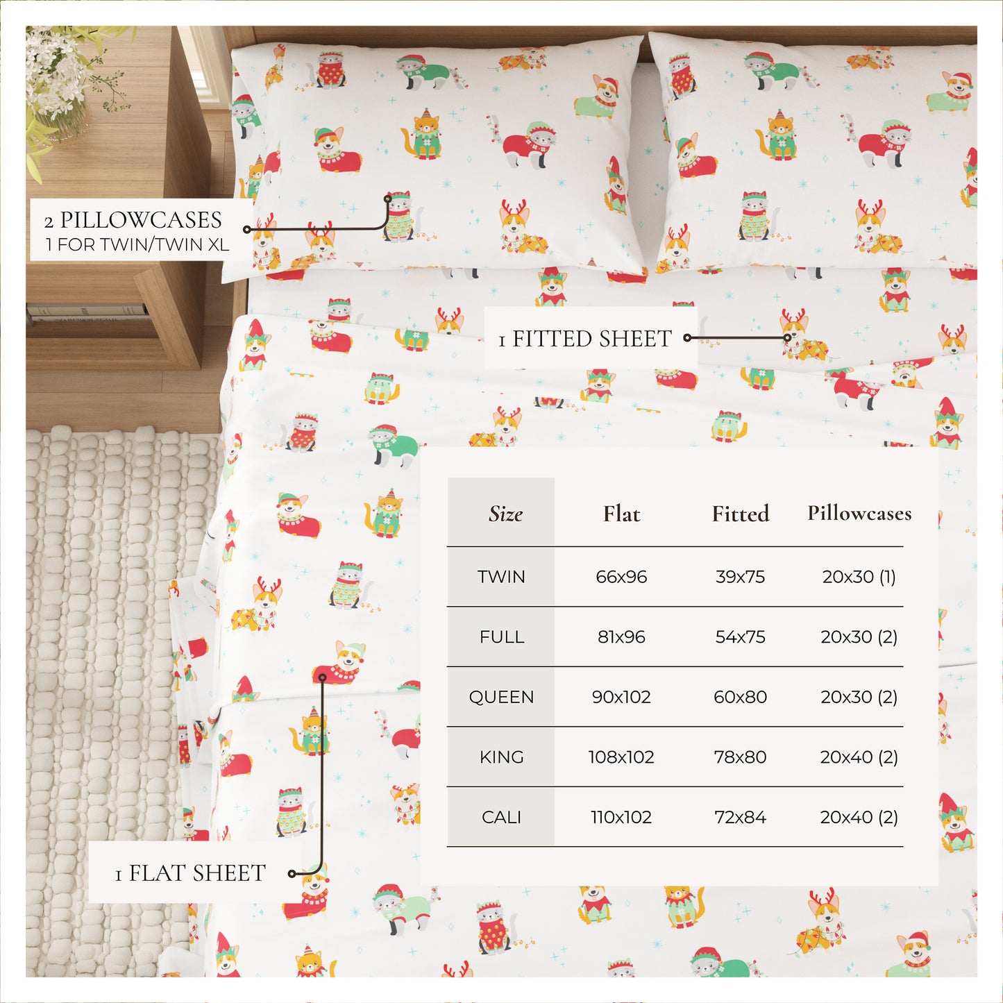 4-Piece Turkish Cotton Christmas Flannel Sheet - Whittaker Collection