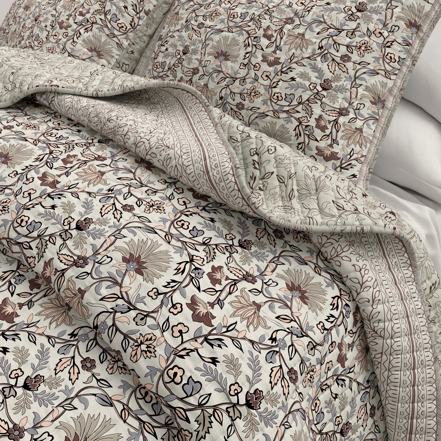 Border Floral Quilt Set - Neutral Vines Collection