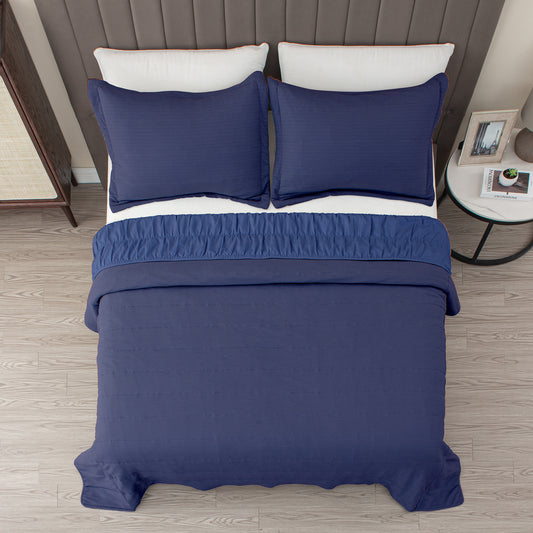 3 Piece Textured Striped Quilt Set - Ellie Collection