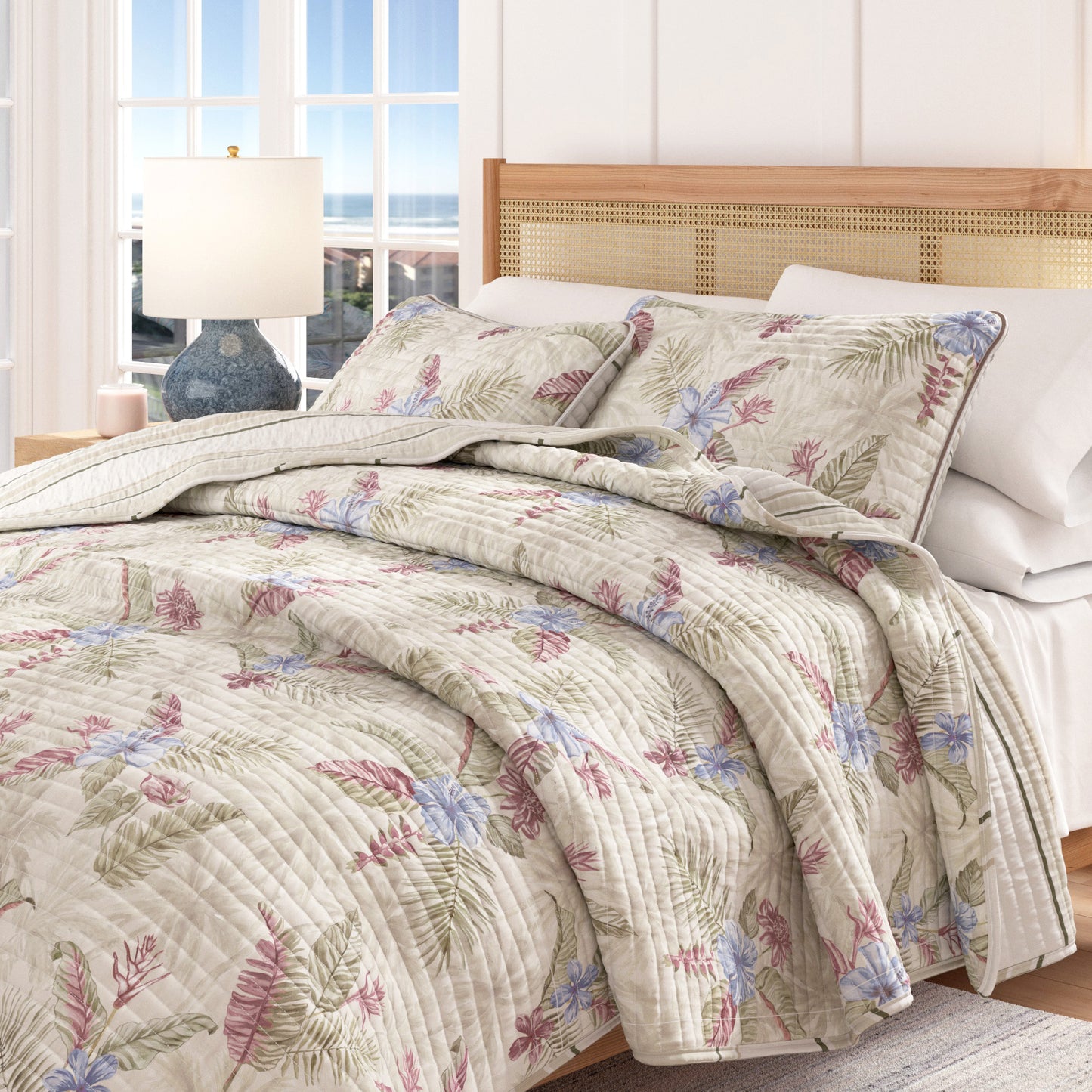 Floral Printed Cotton Quilt Set - Mendocino Collection
