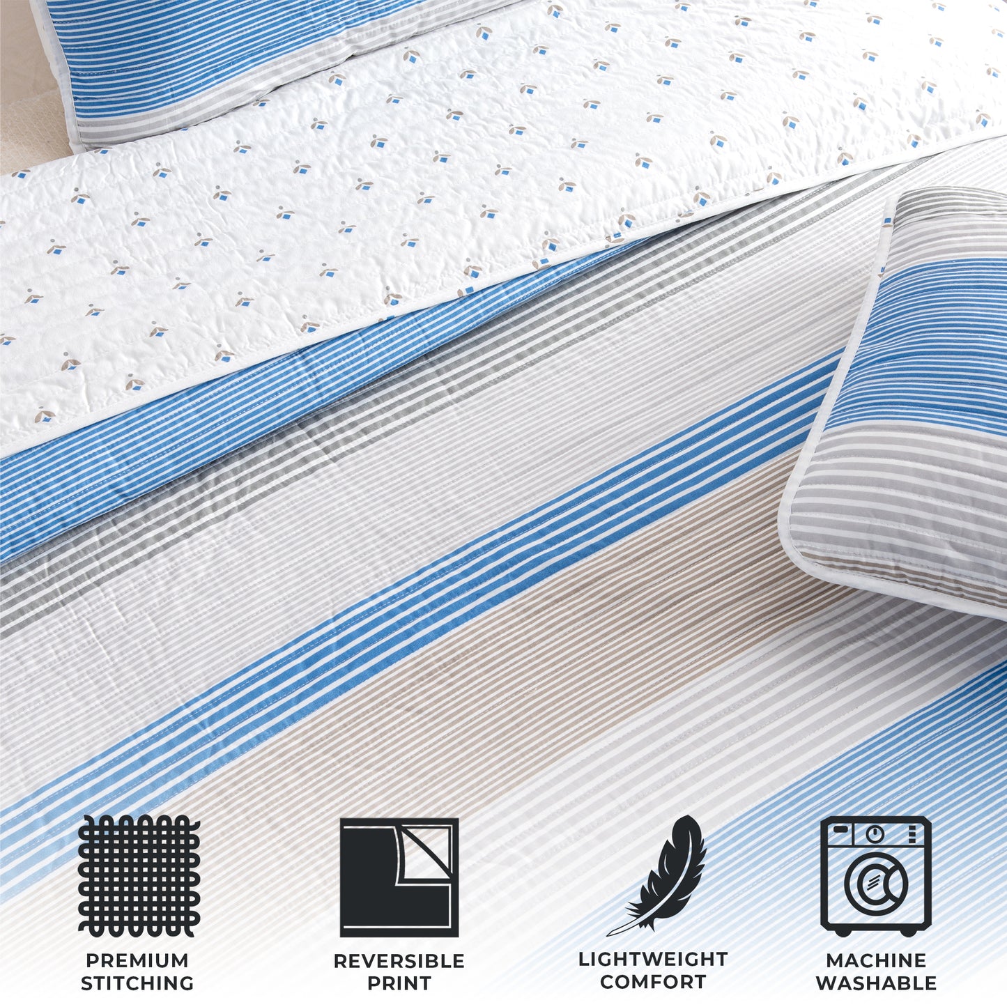 3 Piece Striped Quilt Set - Bryce Collection