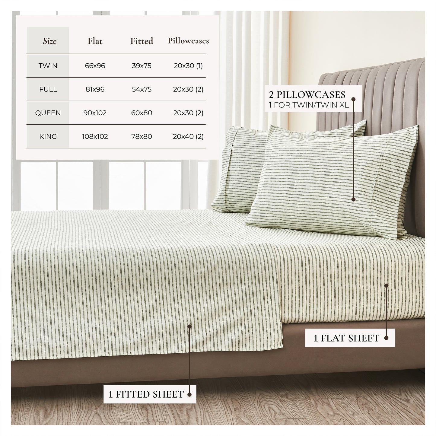 Striped Microfiber Sheet Set - Evette Collection