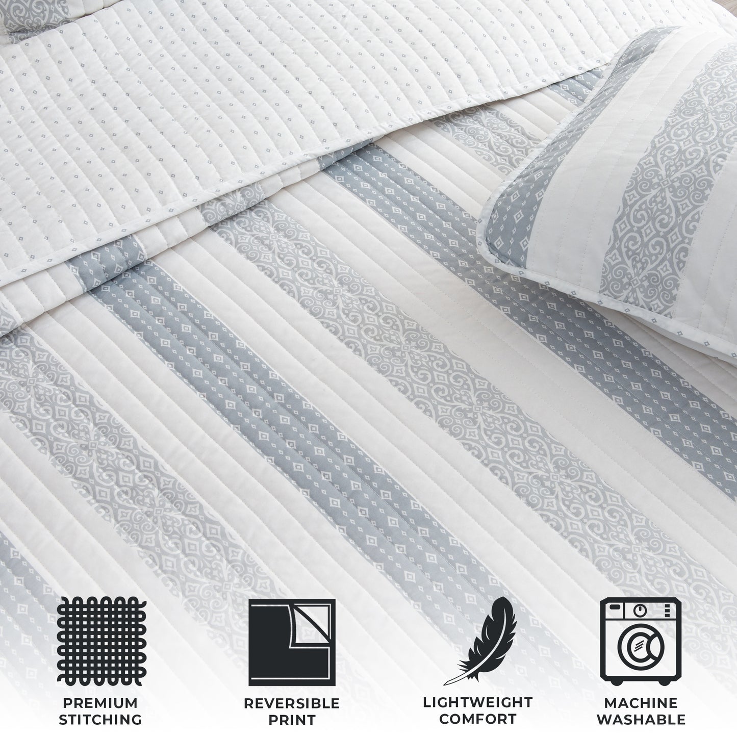 3-Piece Stripe Quilt - Adele Collection