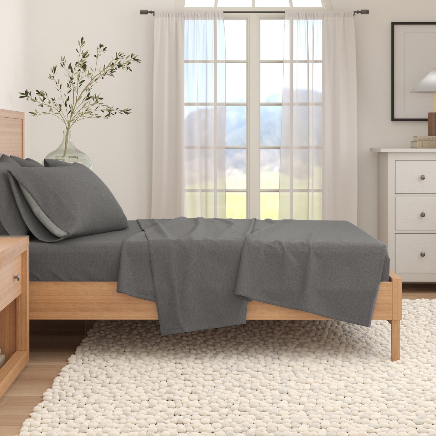 4 Piece Heathered Solid Flannel Sheet Sets - Anders Collection