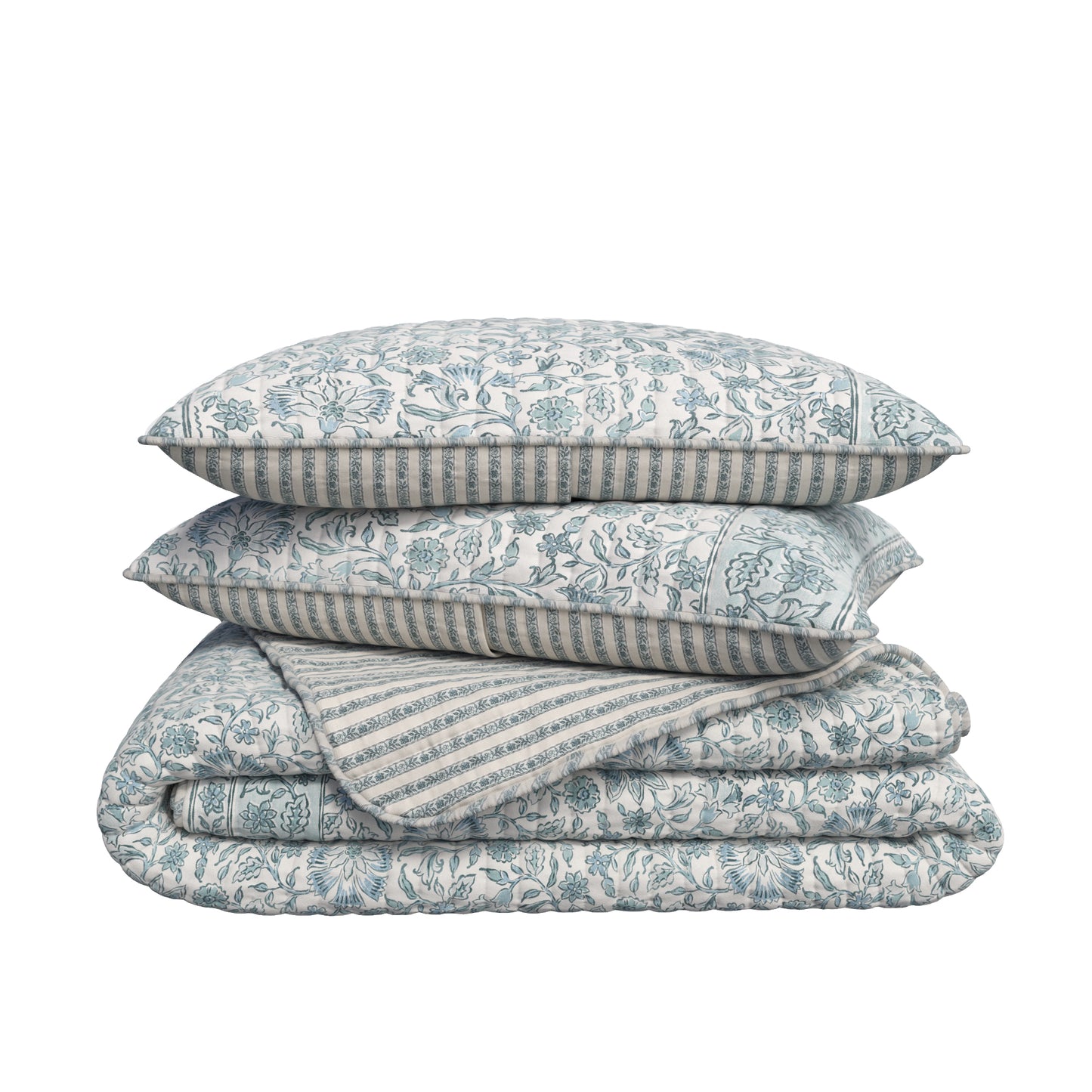 Blue Border Floral Quilt Set - Cambridge Garden Collection