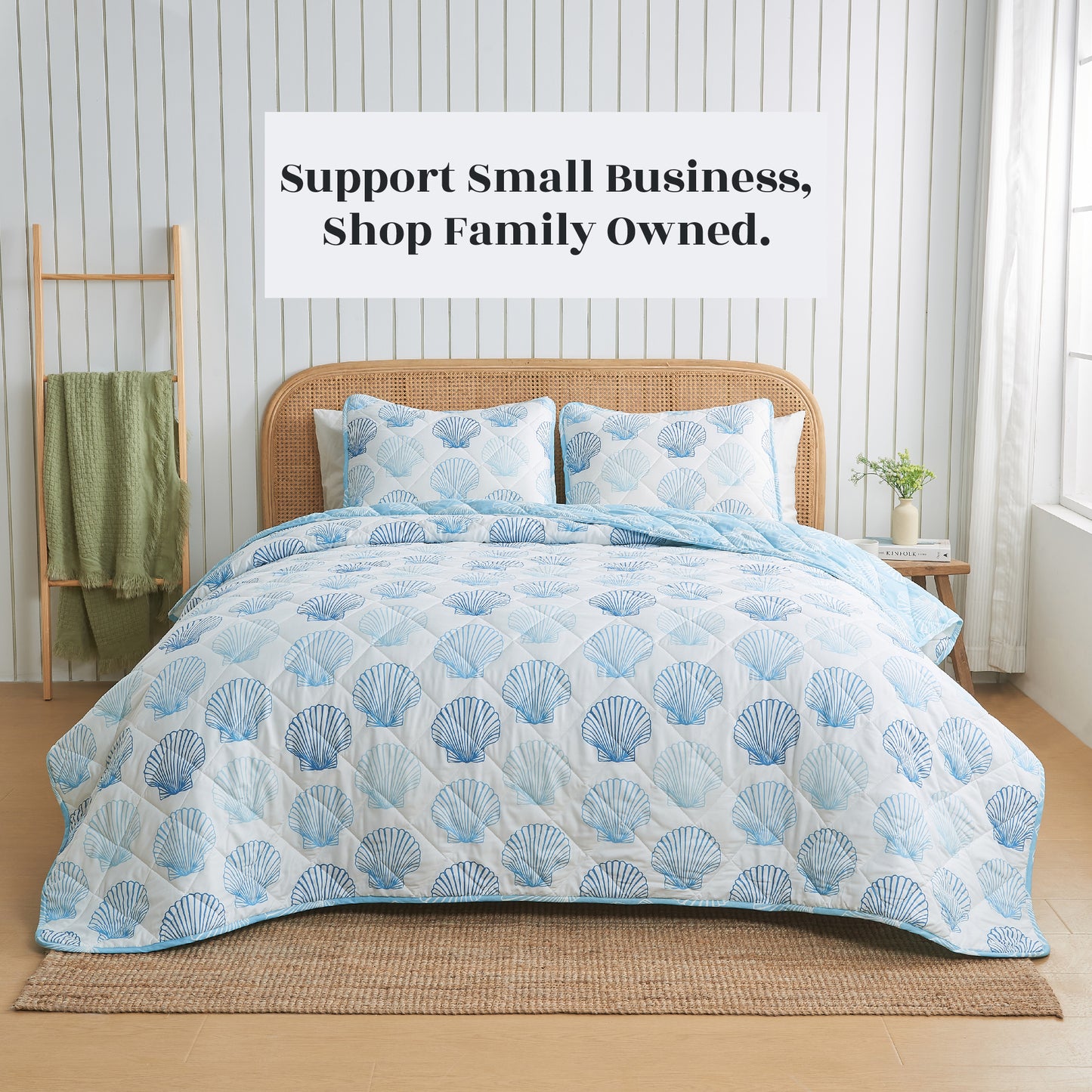 Coastal Blue Seashell Quilt Set - Cersi Collection