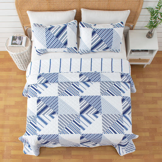 3-Piece Navy Stripe Quilt - Midnight Bay Collection