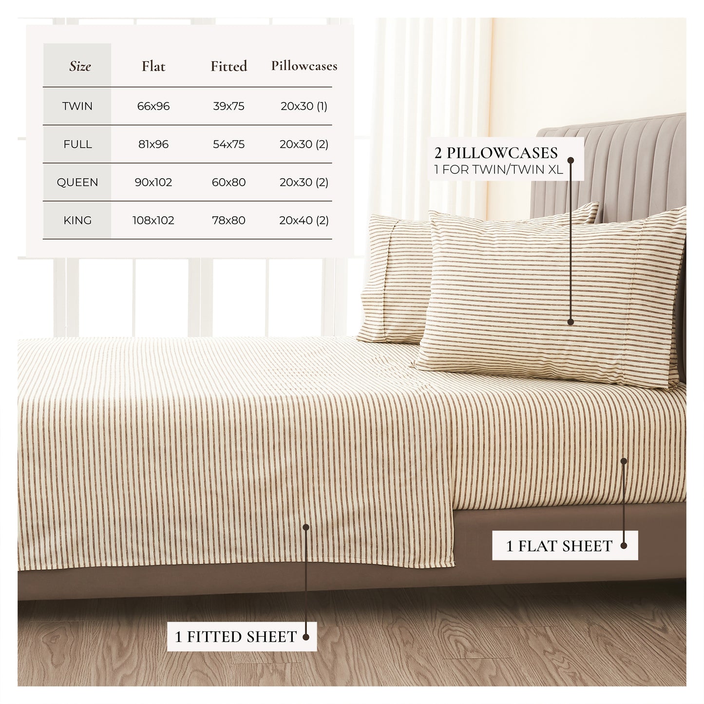 Striped Microfiber Sheet Set - Evette Collection