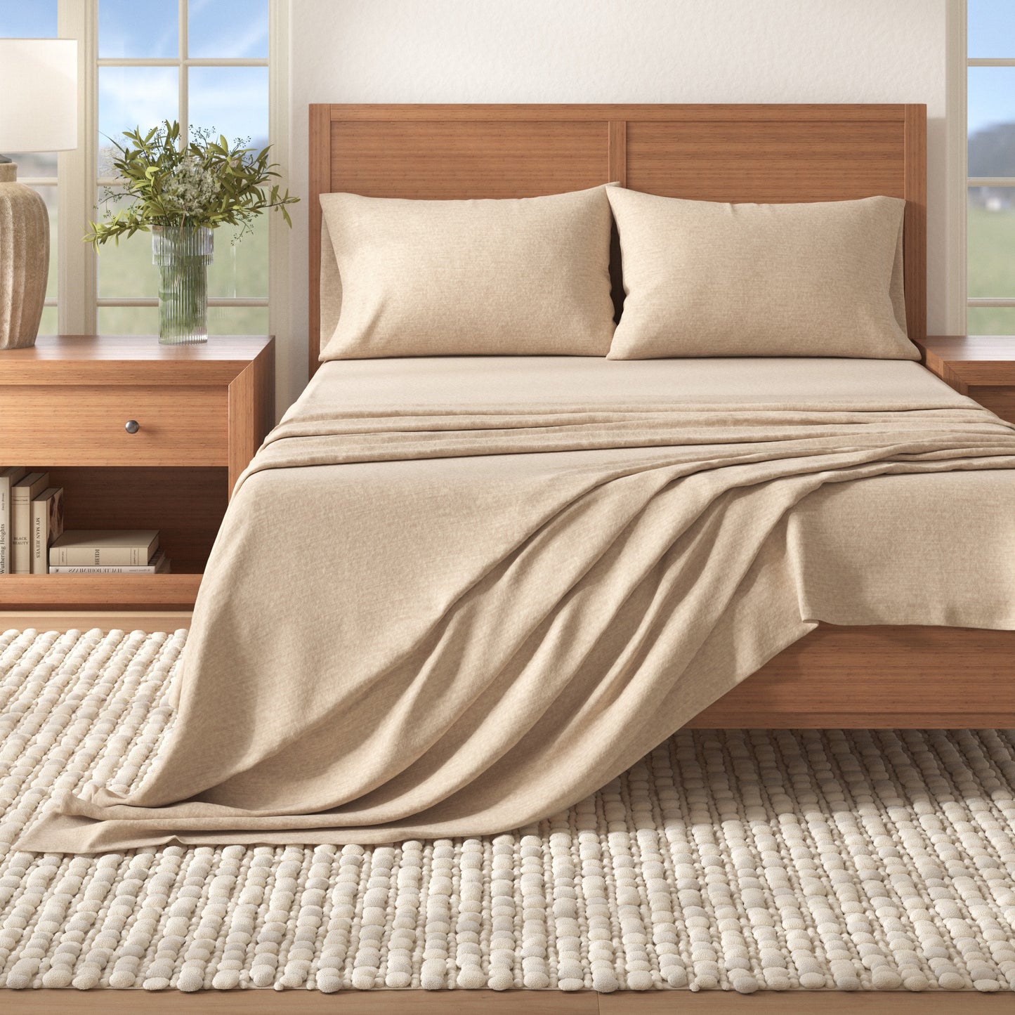 4 Piece Heathered Solid Flannel Sheet Sets - Anders Collection