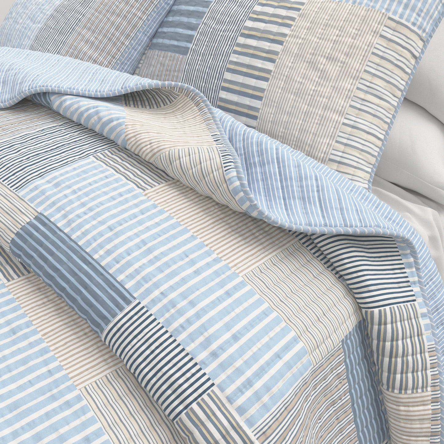 Blue Stripe Patchwork Quilt Set