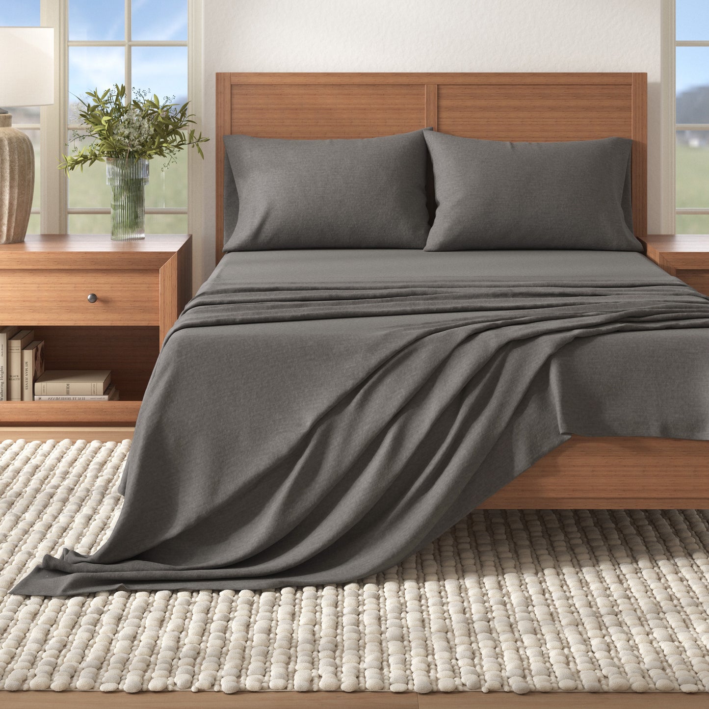 4 Piece Heathered Solid Flannel Sheet Sets - Anders Collection