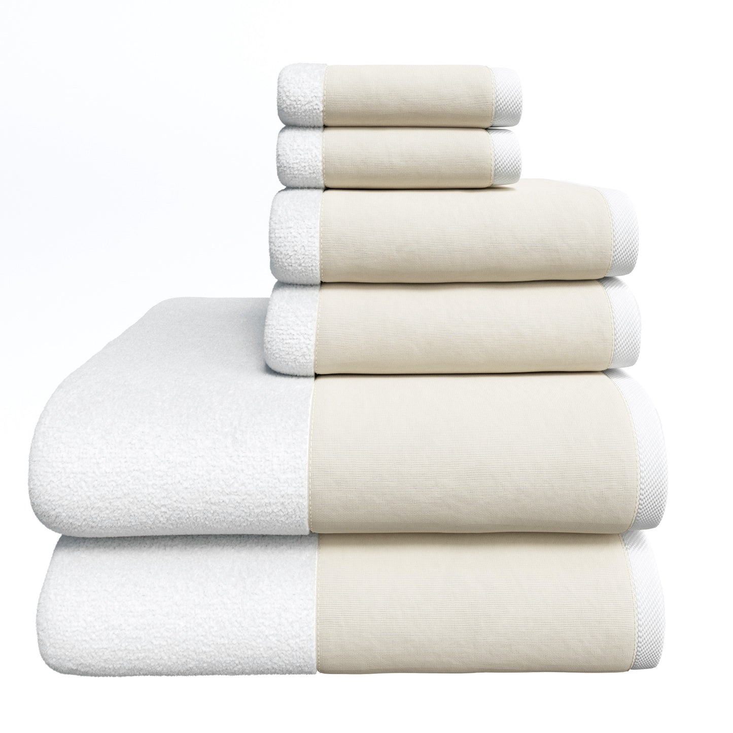 Cotton Linen-Like Border 6-Piece Towel Set - Priya Collection
