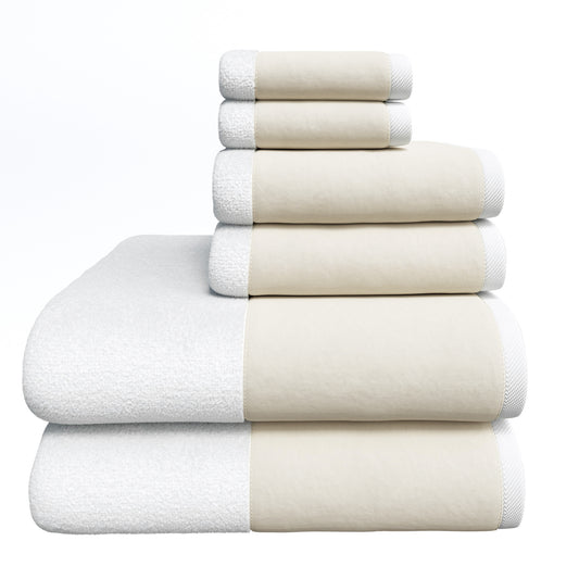 Cotton Linen-Like Border 6-Piece Towel Set - Priya Collection