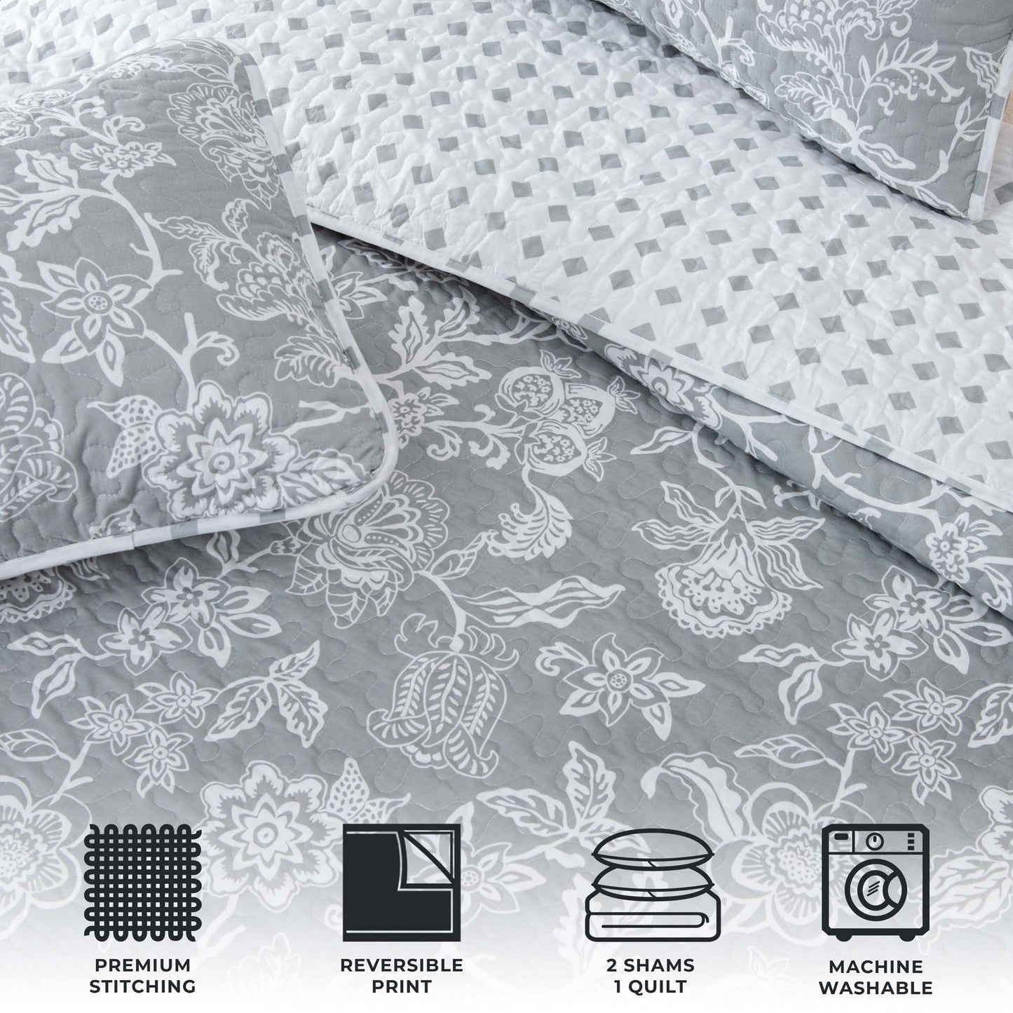 3-Piece Floral Quilt - Emma Collection