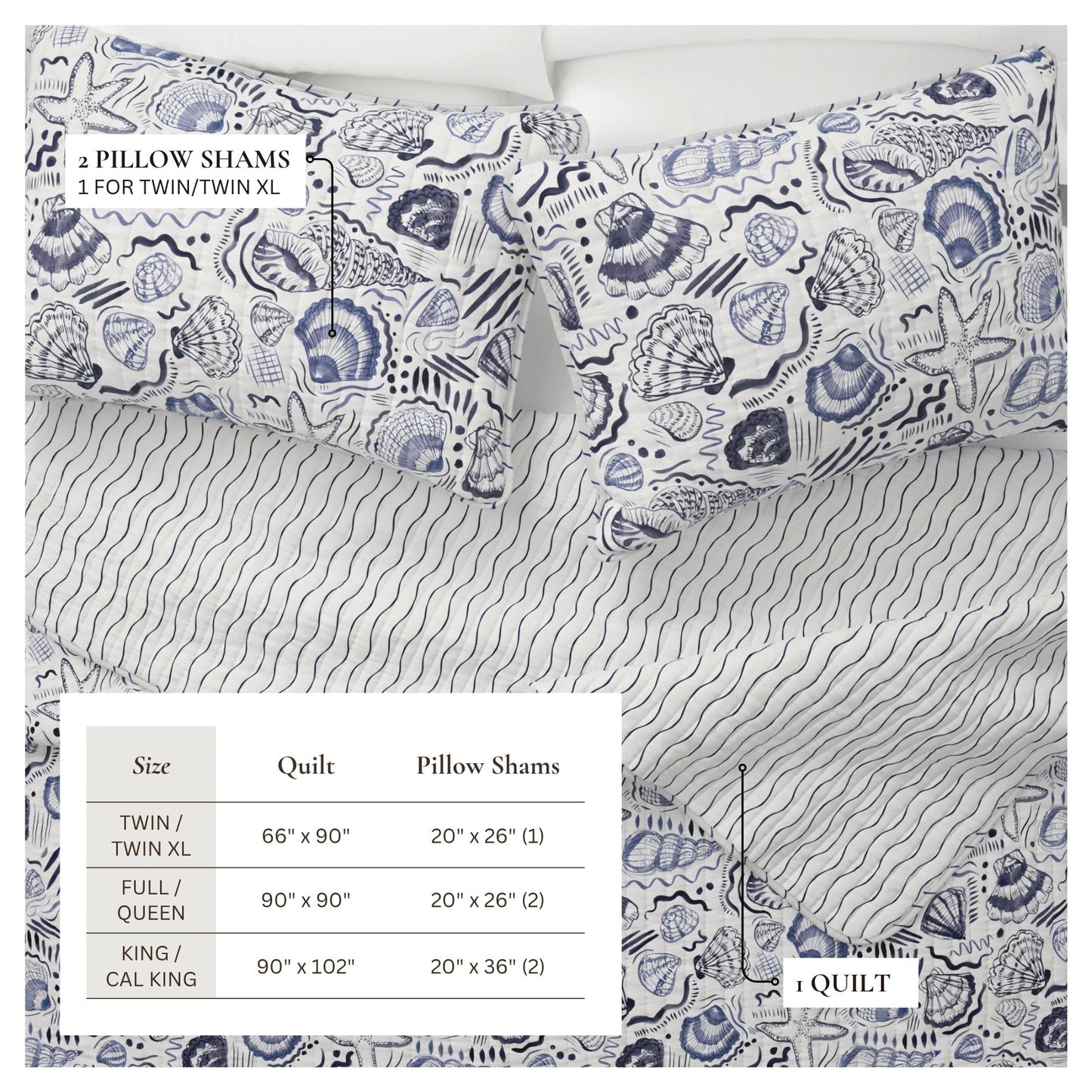 Scattered Shells Coastal Quilt Set