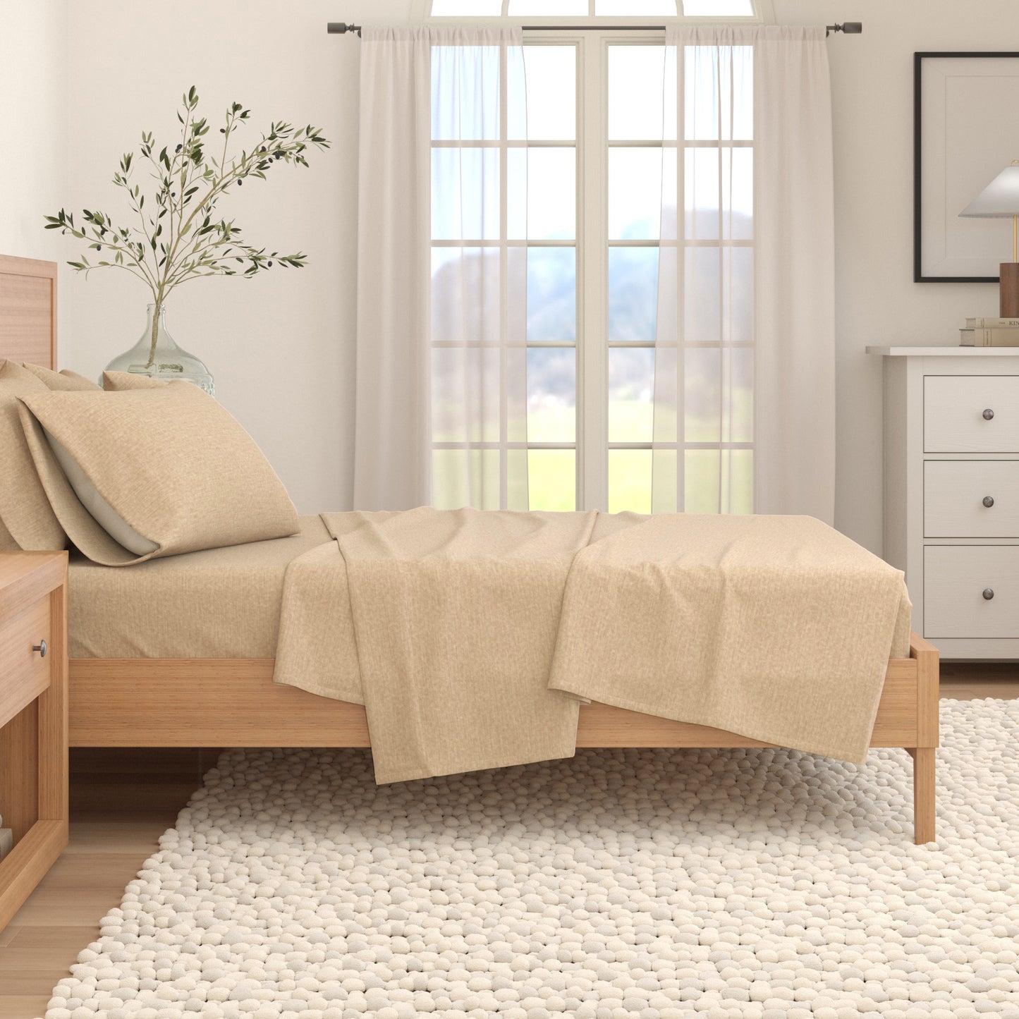 4 Piece Heathered Solid Flannel Sheet Sets - Anders Collection