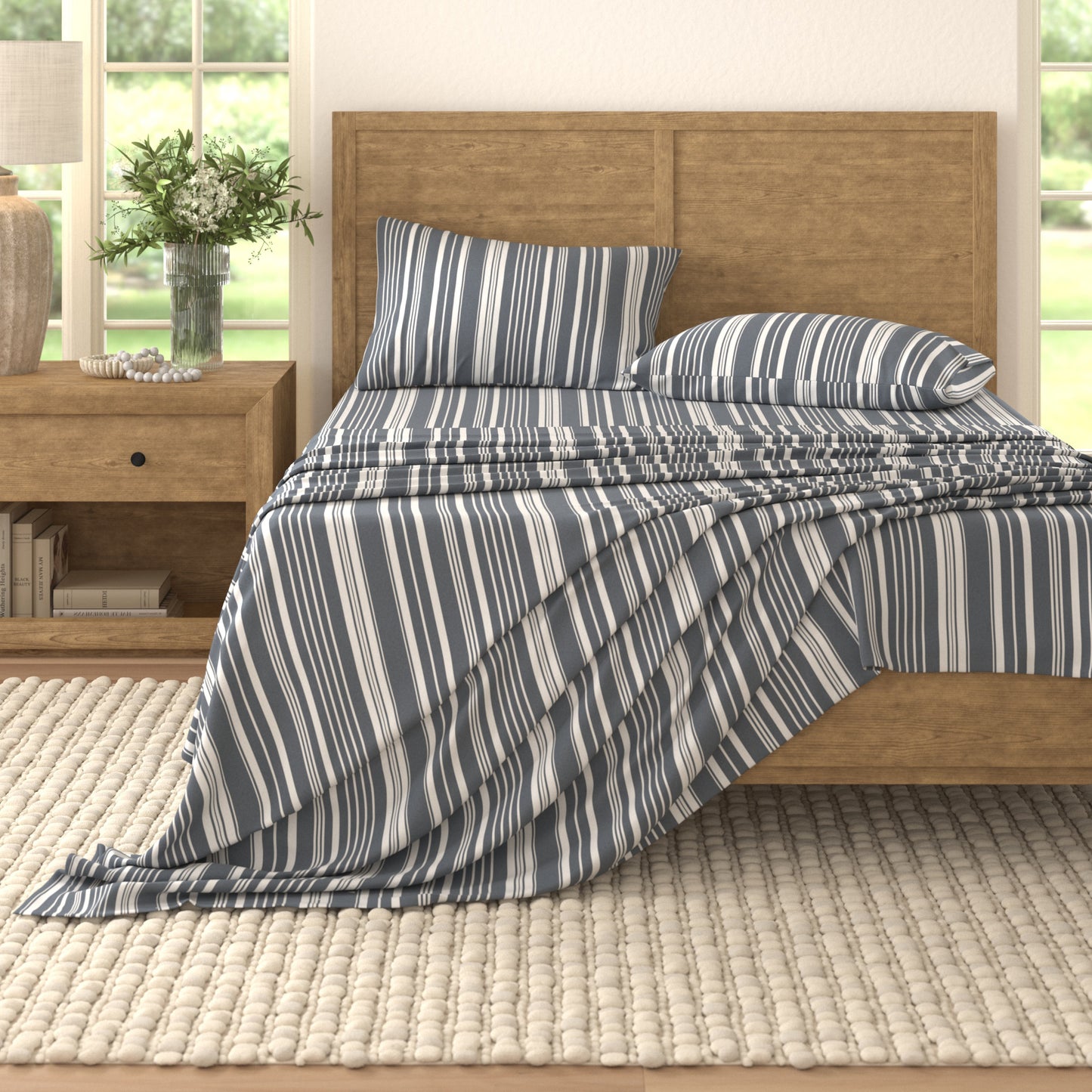 4-Piece Striped Microfiber Sheet Set - Elouise Collection