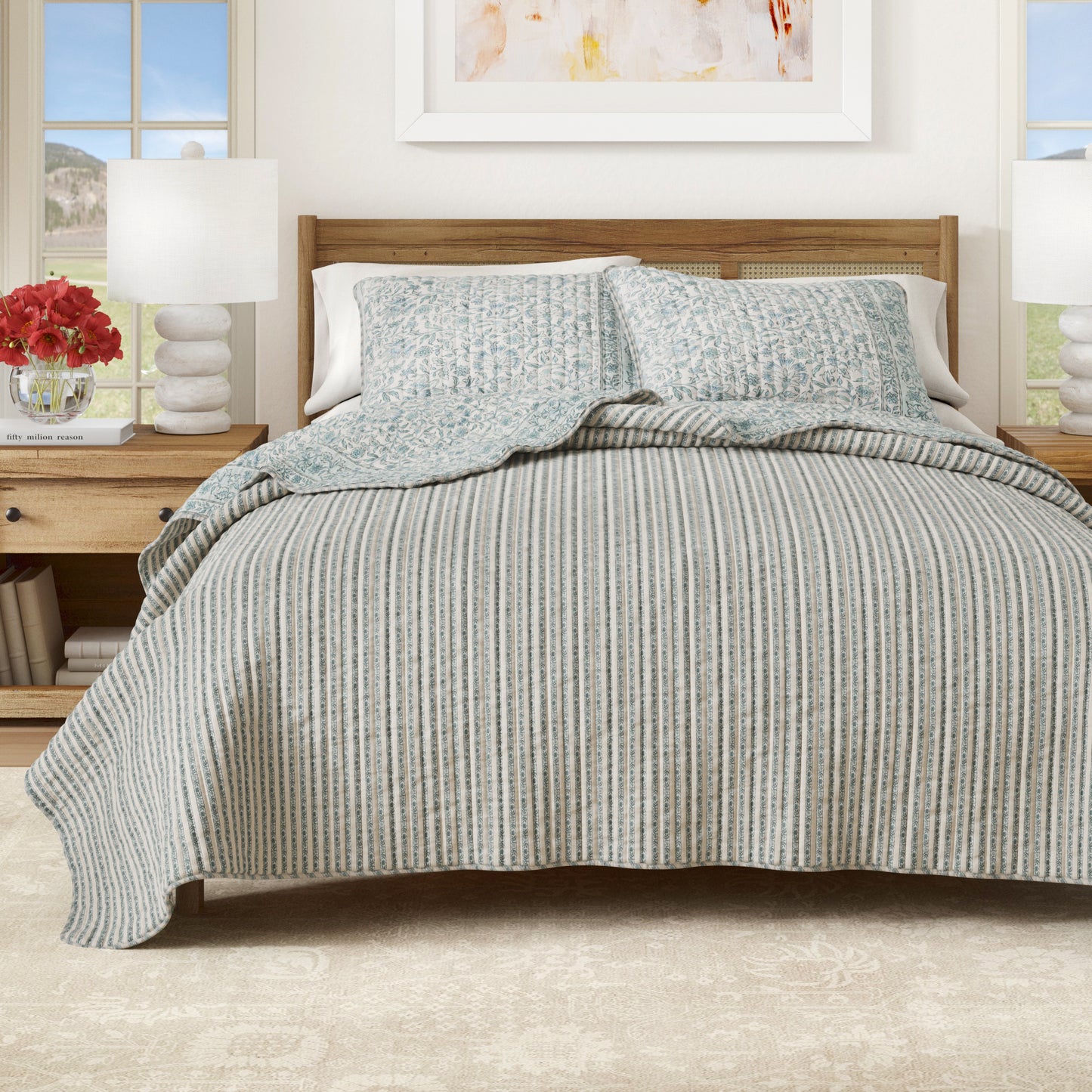 Blue Border Floral Quilt Set - Cambridge Garden Collection