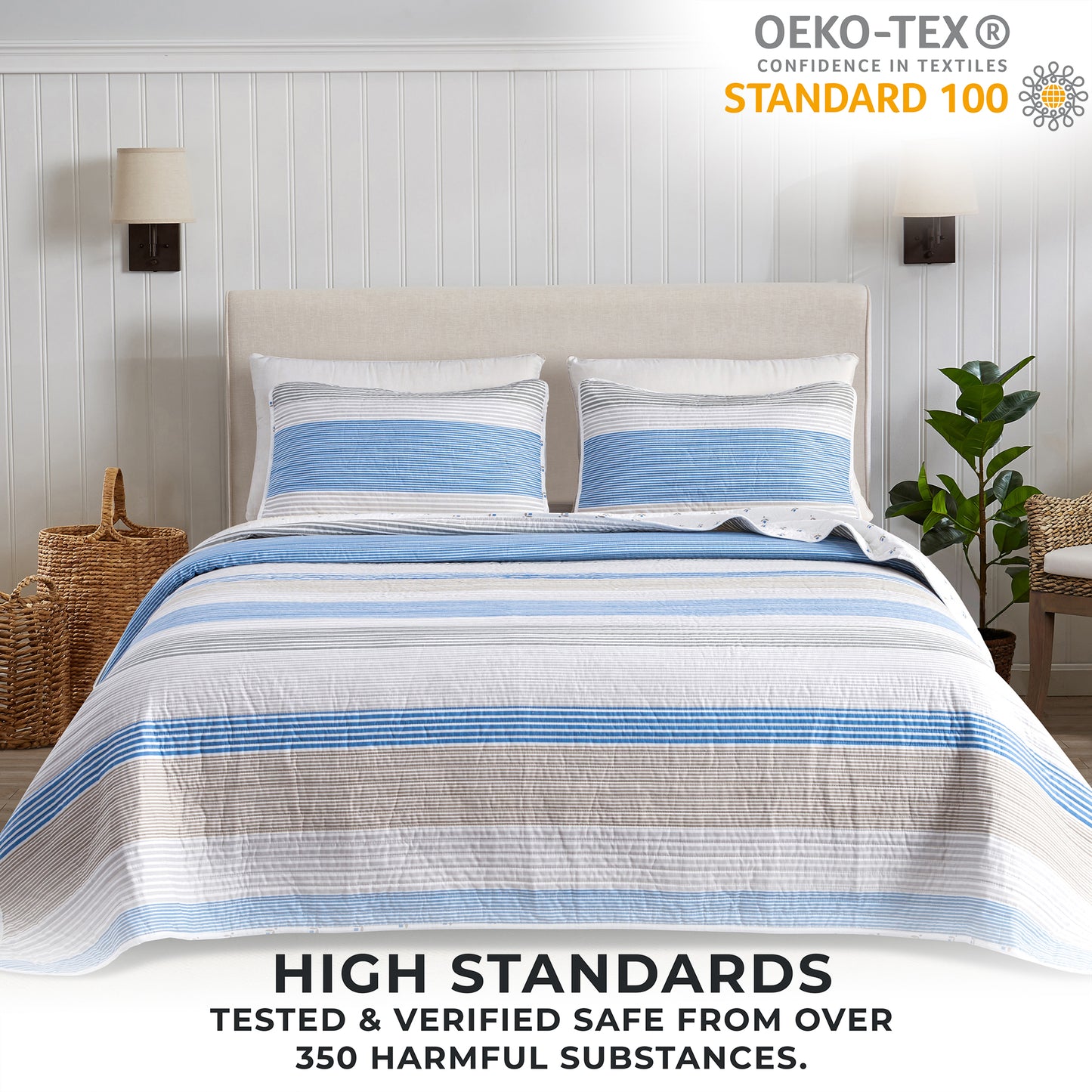 3 Piece Striped Quilt Set - Bryce Collection