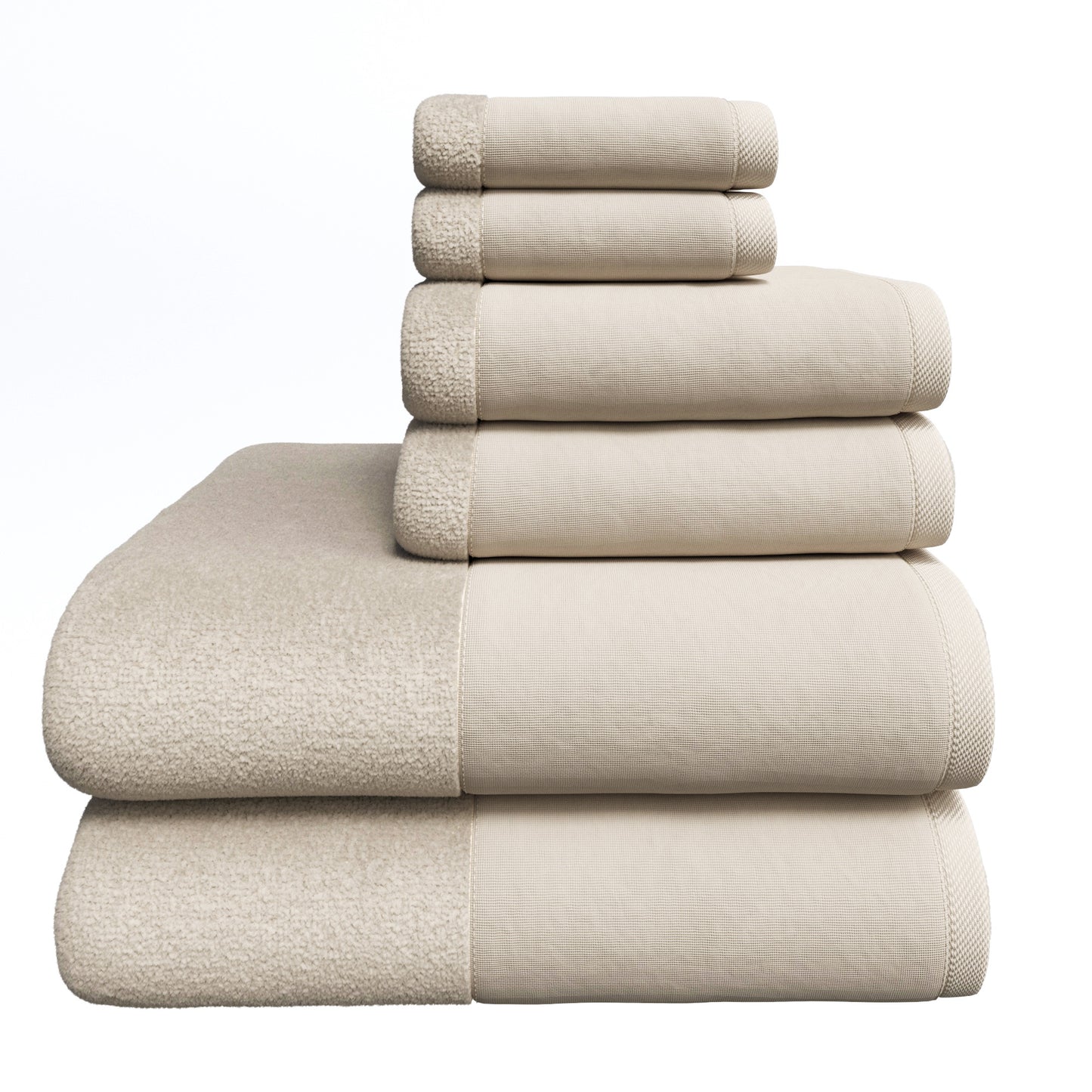 Cotton Linen-Like Border 6-Piece Towel Set - Priya Collection
