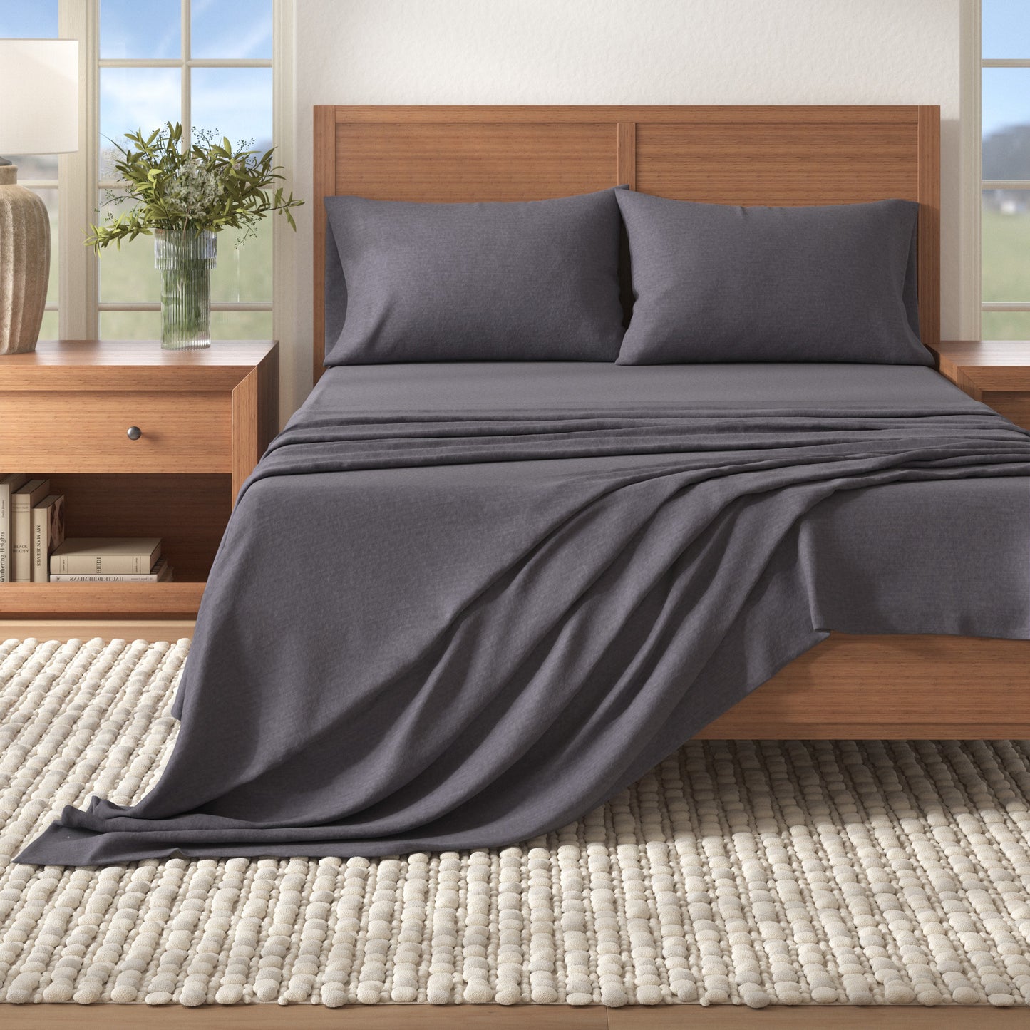4 Piece Heathered Solid Flannel Sheet Sets - Anders Collection