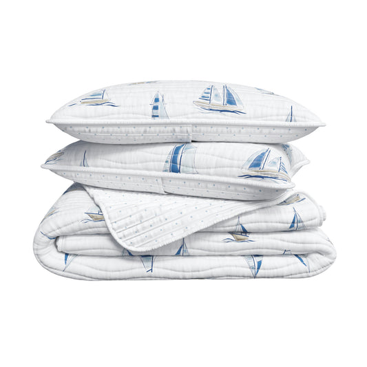 Coastal Blue Sailboat Quilt Set - Marzano Collection