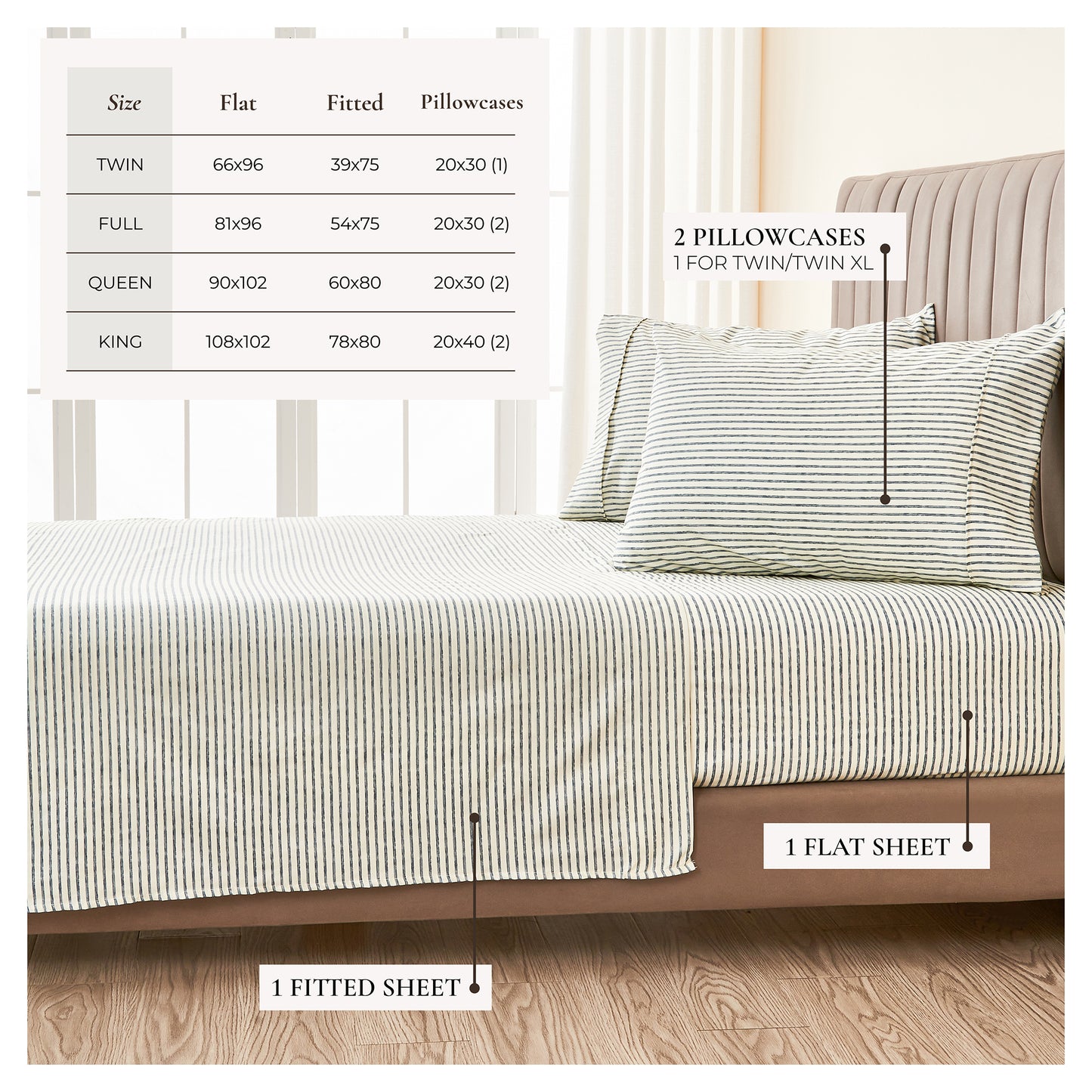 Striped Microfiber Sheet Set - Evette Collection