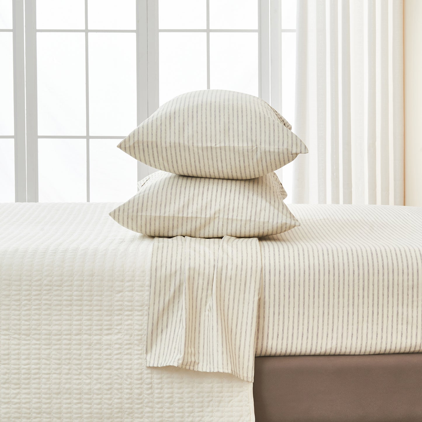 Striped Microfiber Sheet Set - Evette Collection