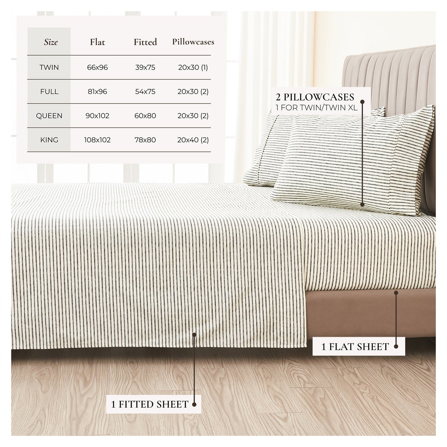 Striped Microfiber Sheet Set - Evette Collection