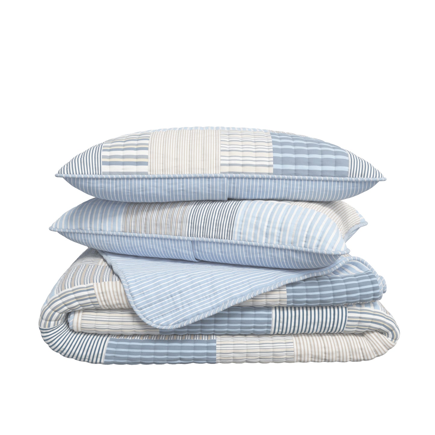 Blue Stripe Patchwork Quilt Set