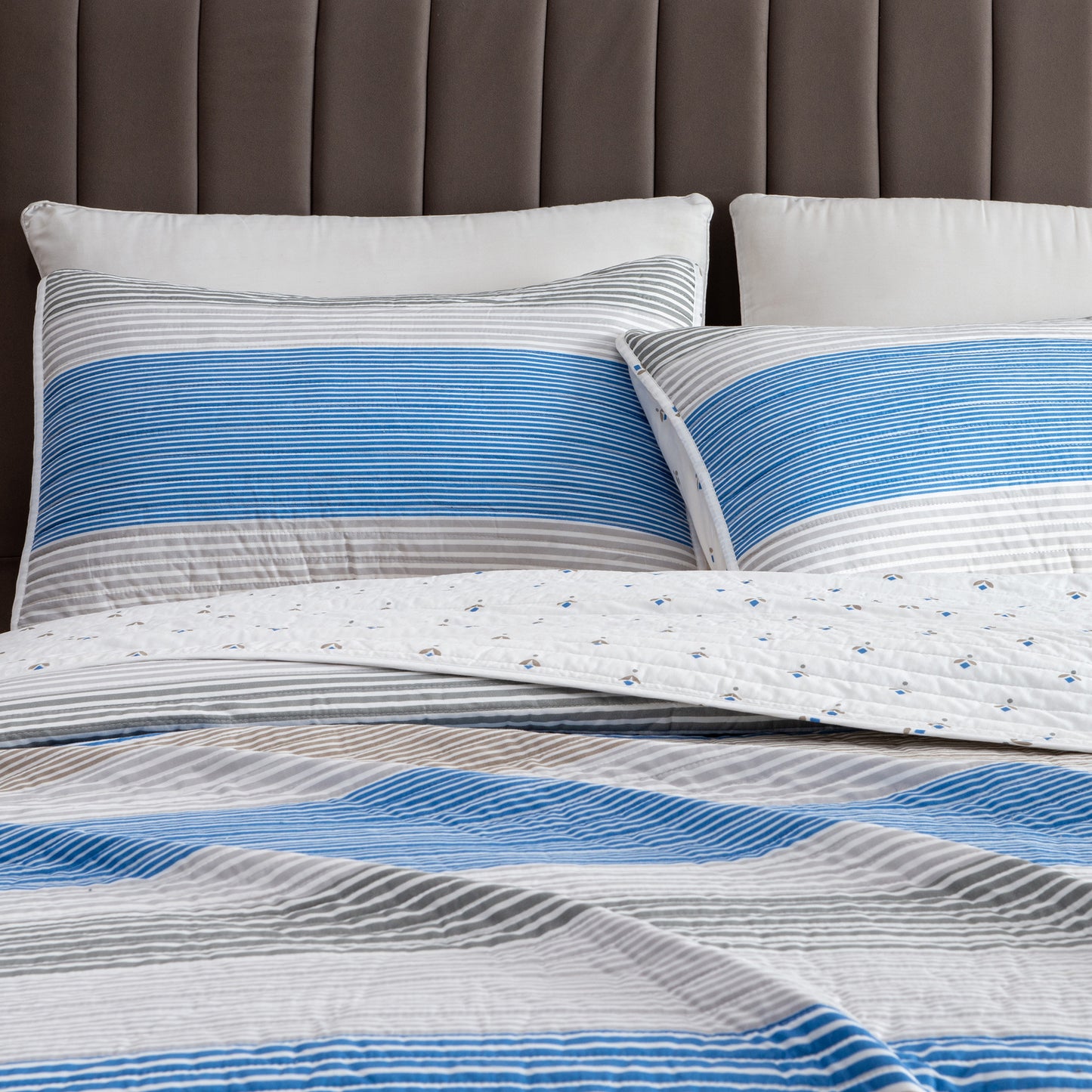 3 Piece Striped Quilt Set - Bryce Collection