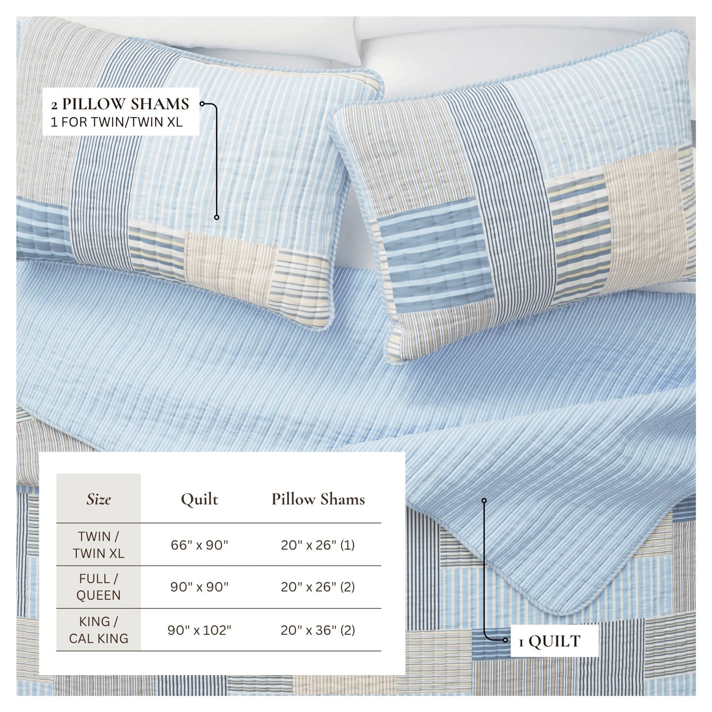 Blue Stripe Patchwork Quilt Set