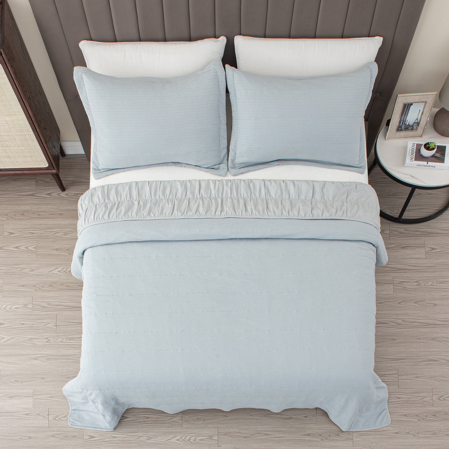 3 Piece Textured Striped Quilt Set - Ellie Collection