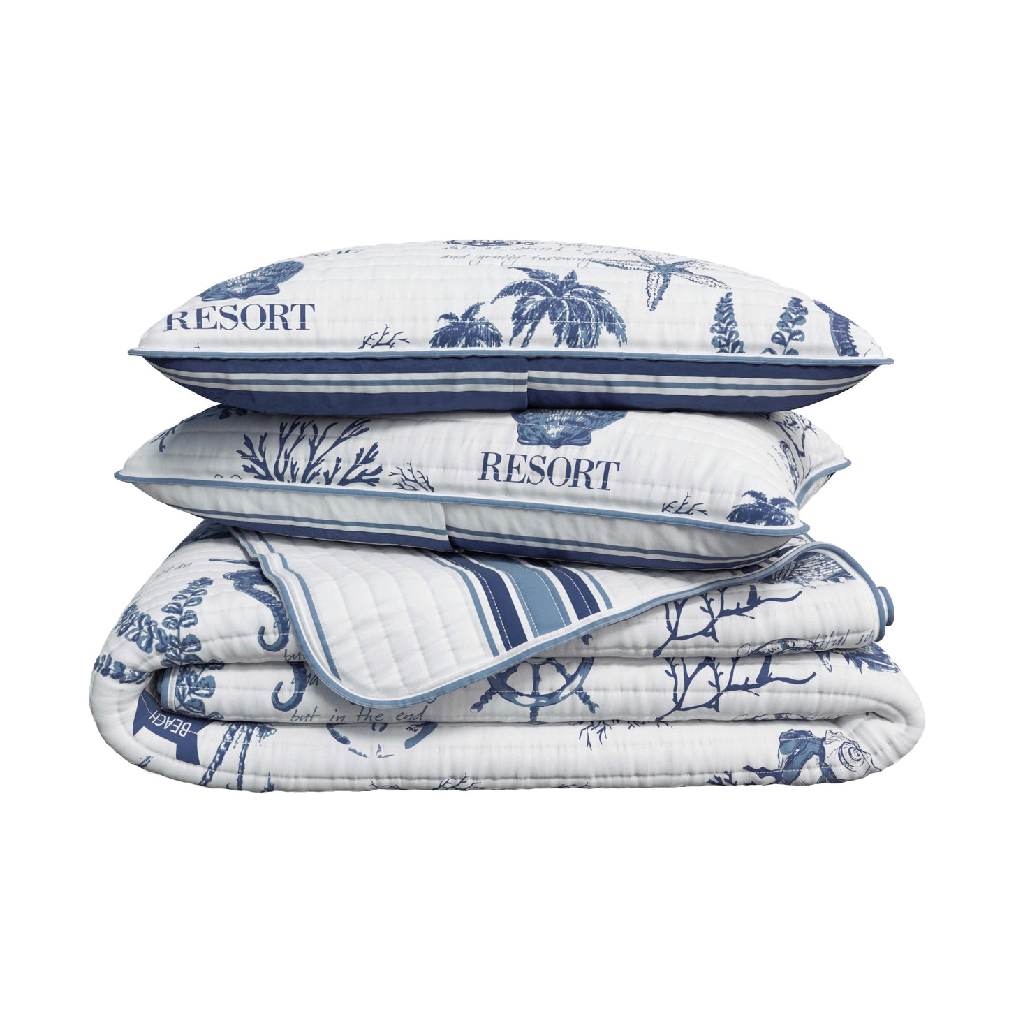 Coastal Printed Cotton Quilt Set - Calypso Collection