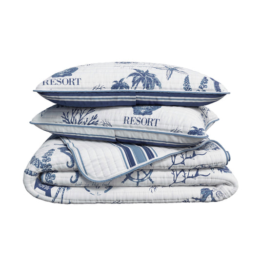 Coastal Printed Cotton Quilt Set - Calypso Collection
