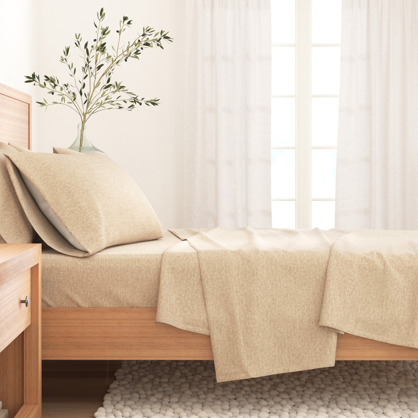 4 Piece Heathered Solid Flannel Sheet Sets - Anders Collection