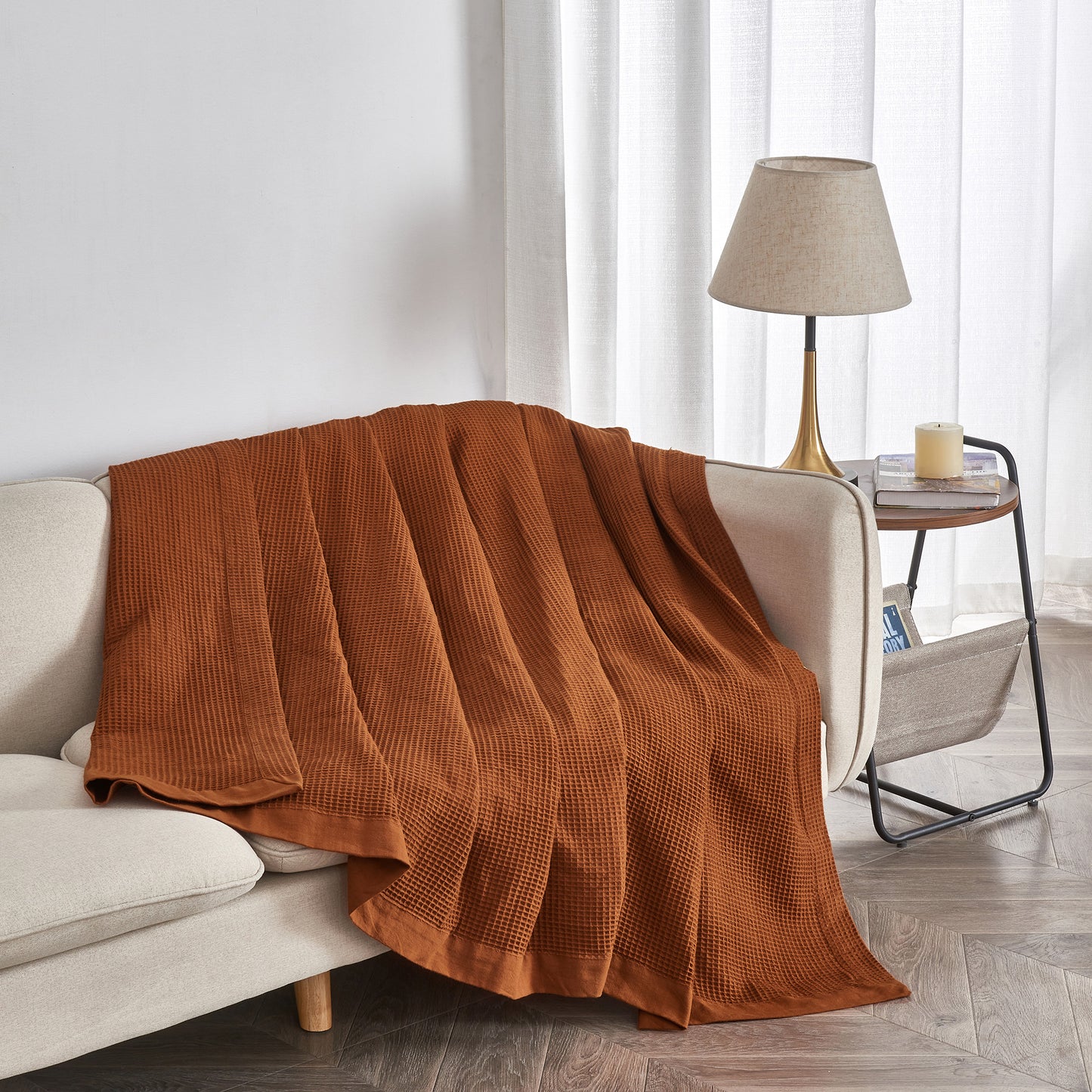 100% Cotton Lightweight Waffle Weave Blanket - Hazel Collection