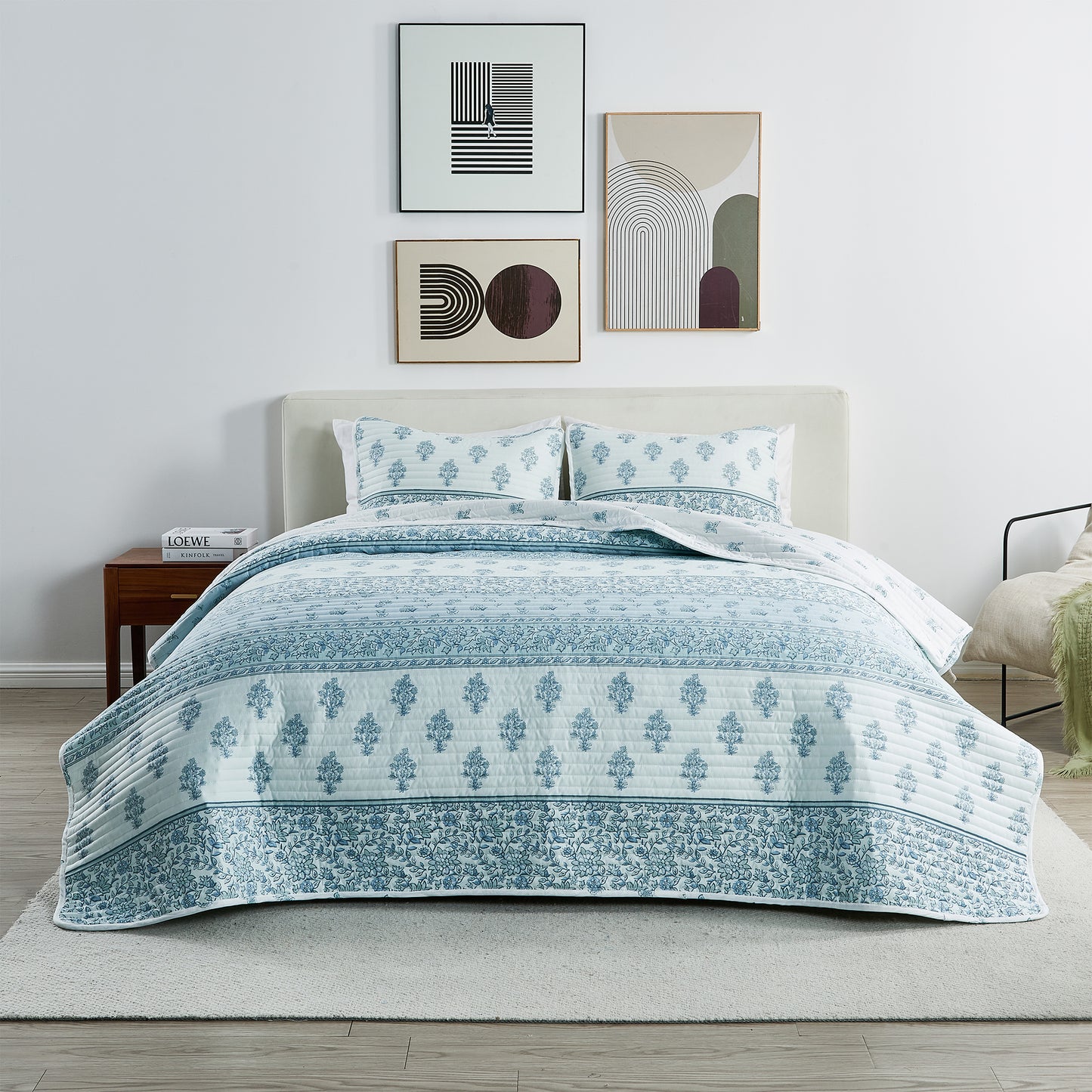Floral Striped Microfiber Quilt Set - Hermine Collection
