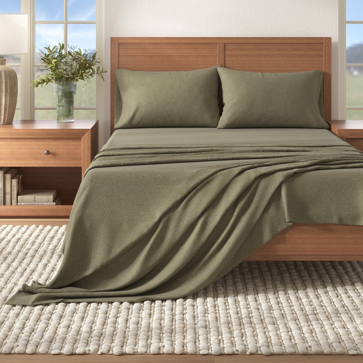 4 Piece Heathered Solid Flannel Sheet Sets - Anders Collection