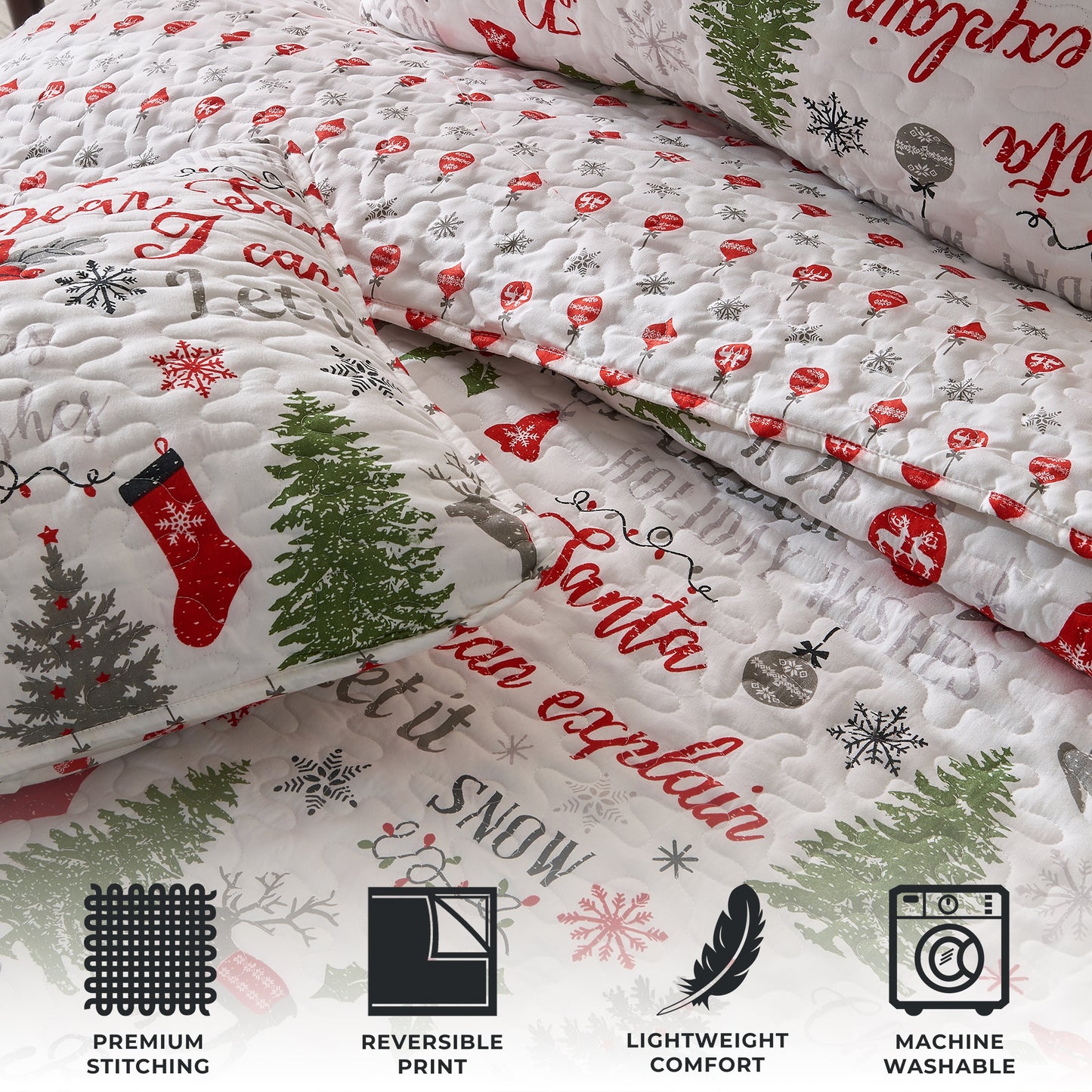 Holiday 3 Piece Quilt Set - Carol Collection