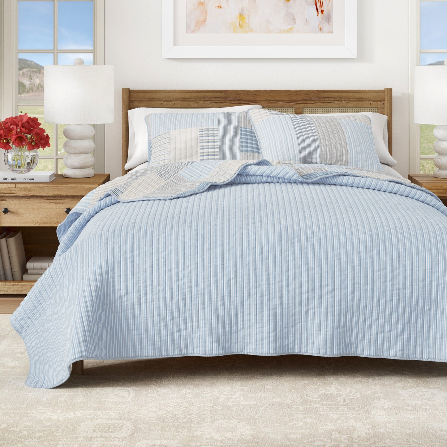 Blue Stripe Patchwork Quilt Set