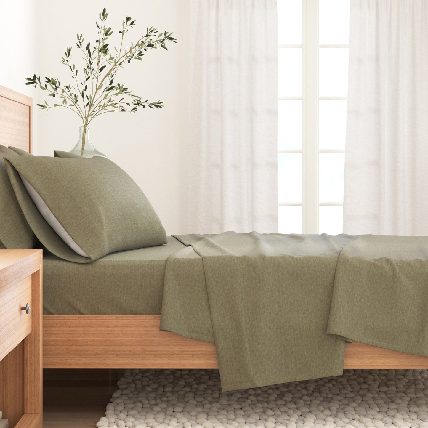 4 Piece Heathered Solid Flannel Sheet Sets - Anders Collection